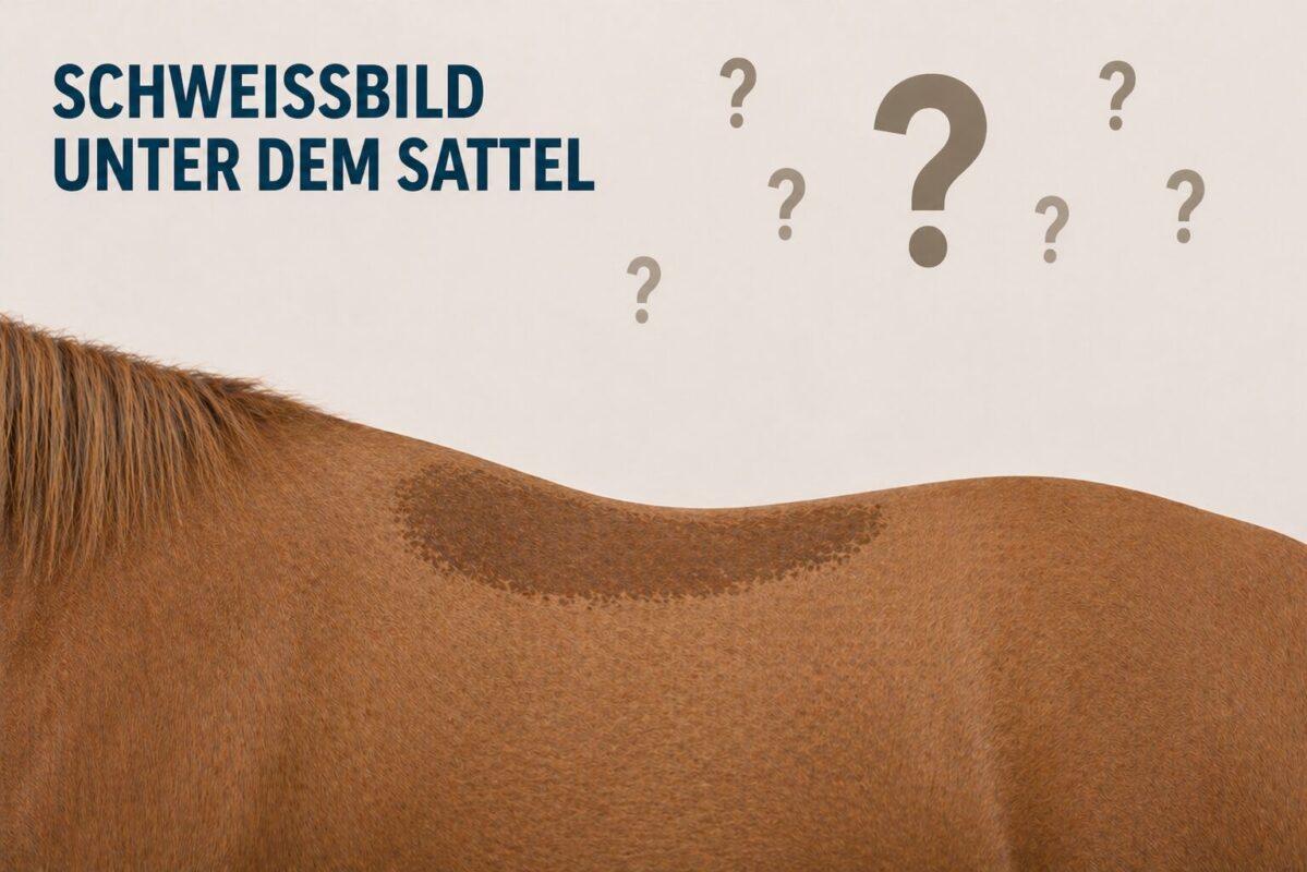 Schweißbild auf dem Pferderücken im Sattelbereich – ungleichmäßige Feuchtigkeitsverteilung als Hinweis auf Druckverhältnisse unter dem Sattel